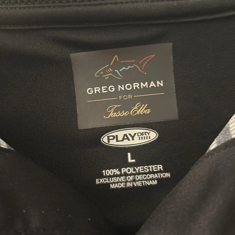 Greg Norman Men's Golf Polo Shirt, Large, Black Striped Play-Dry EUC - Picture 2 of 3